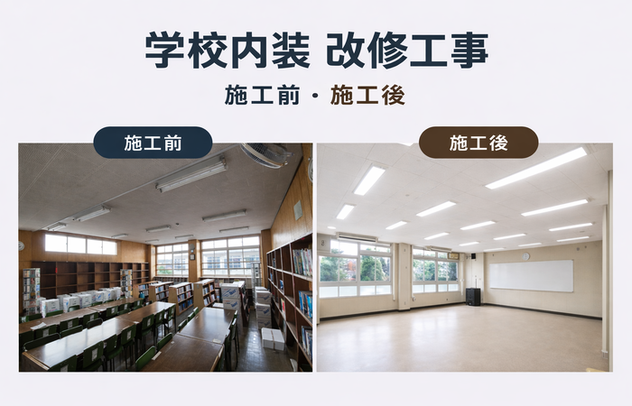 学校改修施工前と施工後の様子